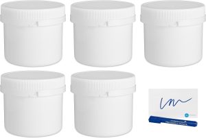 TARRO BLANCO 300 ml (5 Tarros) disco y precinto - Tapa de rosca - Uso Alimentario, Cosmético e Industrial + Kit etiquetado