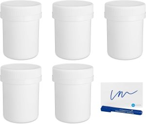 TARRO BLANCO 150 ml (5 Tarros) disco y precinto - Tapa de rosca - Uso Alimentario, Cosmético e Industrial + Kit etiquetado