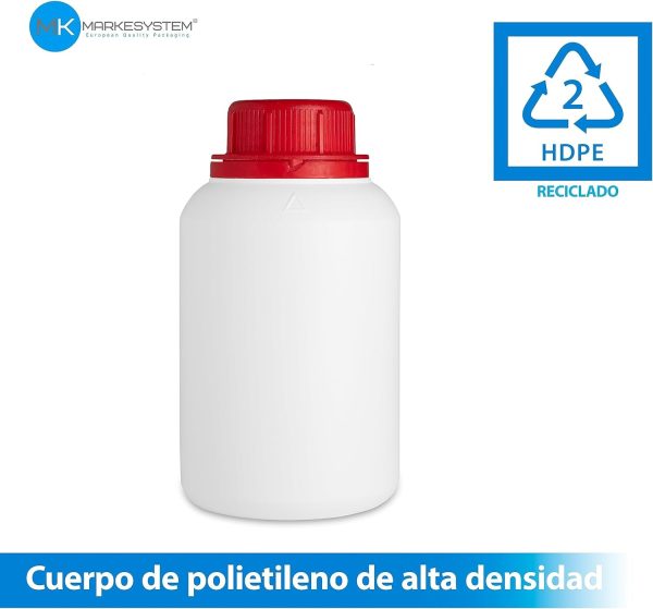 BOTELLA BLANCA 500 ML (PACK 5 UDS) de Polietileno, rosca boca ancha - Líquidos, Cosmética, Químicos + Kit Etiquetado