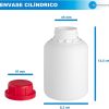 BOTELLA BLANCA 500 ML (PACK 5 UDS) de Polietileno, rosca boca ancha - Líquidos, Cosmética, Químicos + Kit Etiquetado