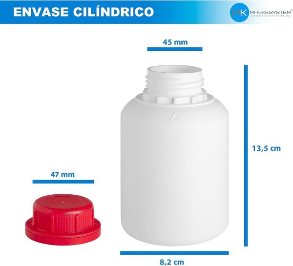 BOTELLA BLANCA 500 ML (PACK 5 UDS) de Polietileno, rosca boca ancha - Líquidos, Cosmética, Químicos + Kit Etiquetado