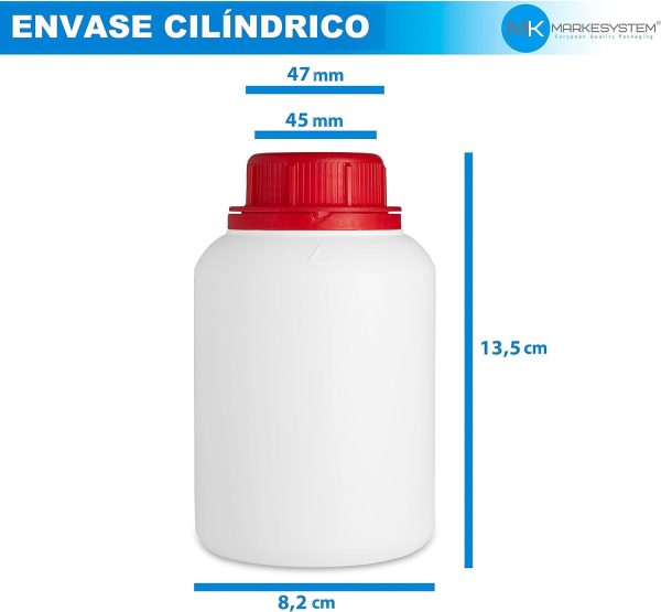 BOTELLA BLANCA 500 ML (PACK 5 UDS) de Polietileno, rosca boca ancha - Líquidos, Cosmética, Químicos + Kit Etiquetado